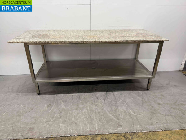 Edelstahl Arbeitstisch Granitplatte 207 x 82 x 90 cm Catering